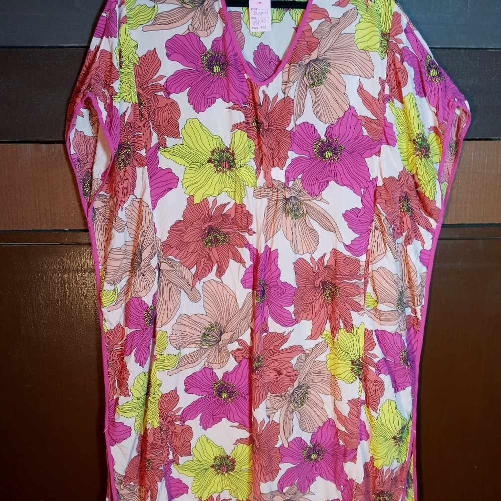 Freebie Gorgeous Joyspun Medium(8-10) Pink Floral Batwing Airy Sexy Nightgown - Picture 6 of 9